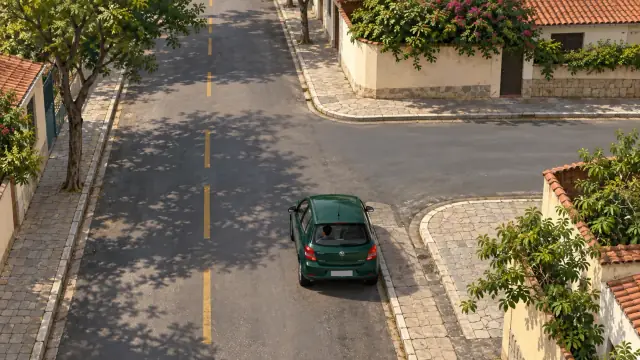 Carro está junto ao meio-fio próximo de uma esquina.